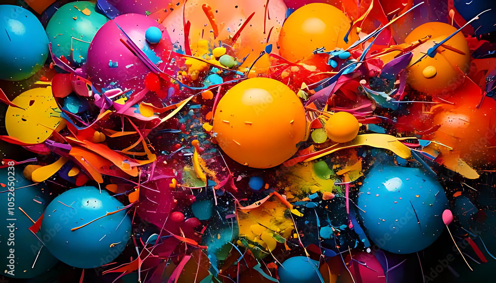 Poster vibrant colors clash textured abstract background multiple elements visually striking composition