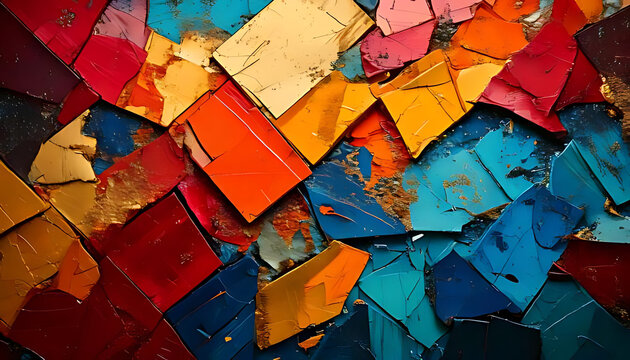 vibrant colors clash textured abstract background multiple elements visually striking composition