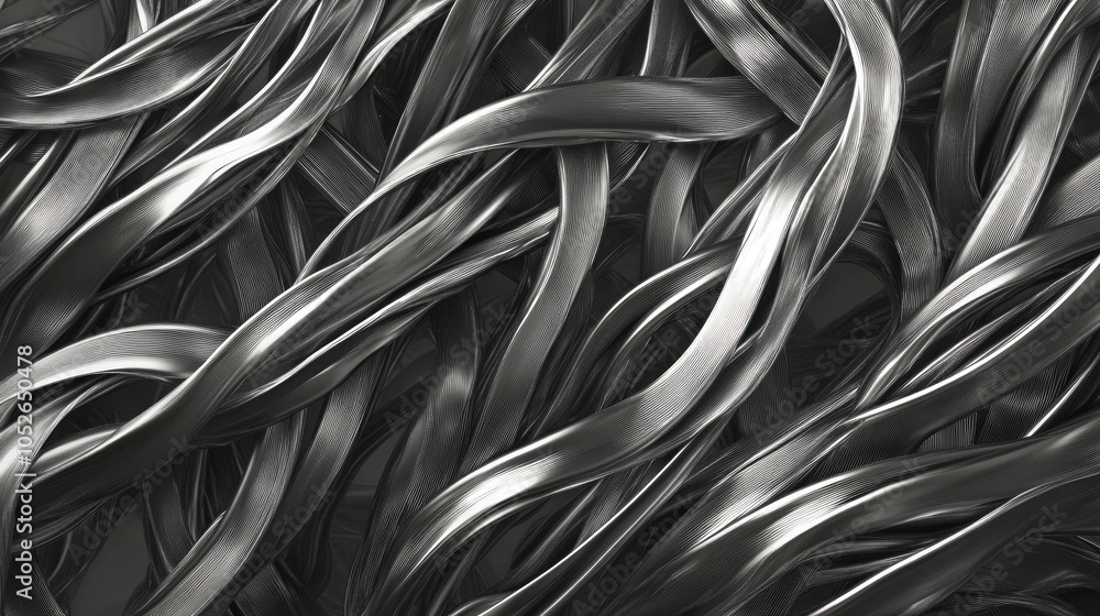 Poster curved texture of twisted metal wires banner relaxed structure in alloy design generates ai