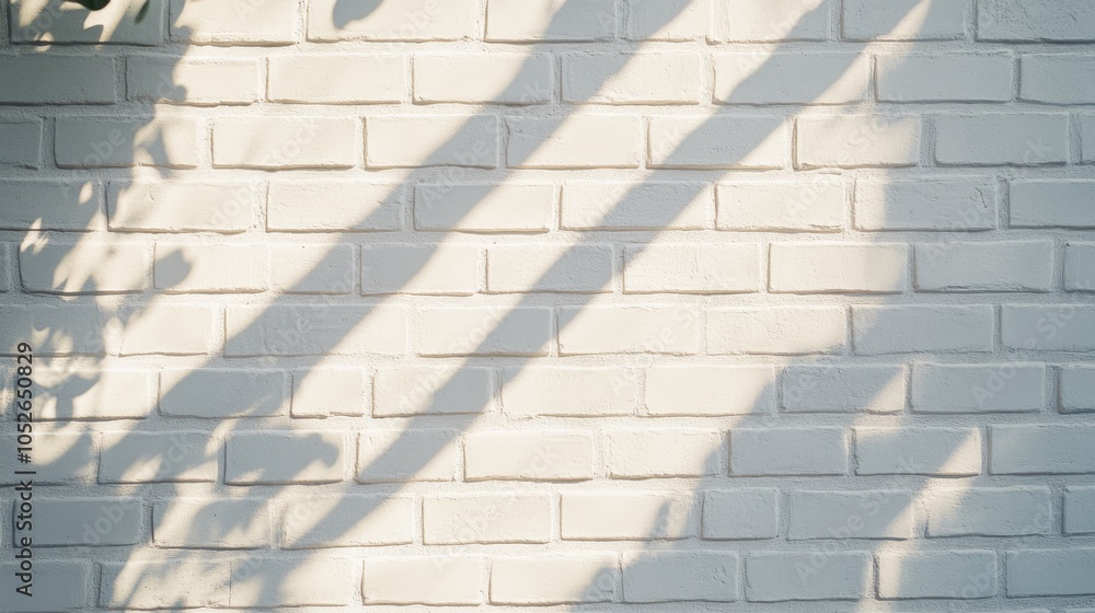 Poster white brick wall casting sunlight and shadows creating a textured background emphasizing minimalist 