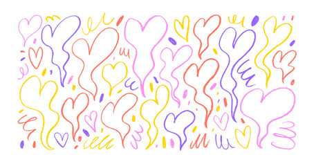 Pencil drawn outlined melting hearts with squiggles collection.