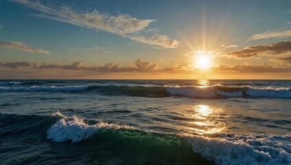 Blue sky, sun, and ocean waves