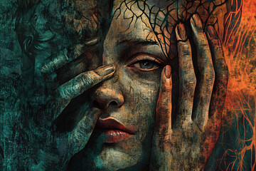 abstract illustration for the rapes of women and children , harassment exploitation awareness program