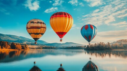 Fototapeta premium Colorful balloons floating in the air, perfect for promoting your brand or special occasion.