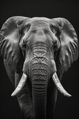 Obraz premium front portrait of an African elephant Loxodonto Africana in black background