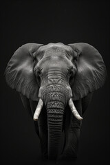 Fototapeta premium front portrait of an African elephant Loxodonto Africana in black background