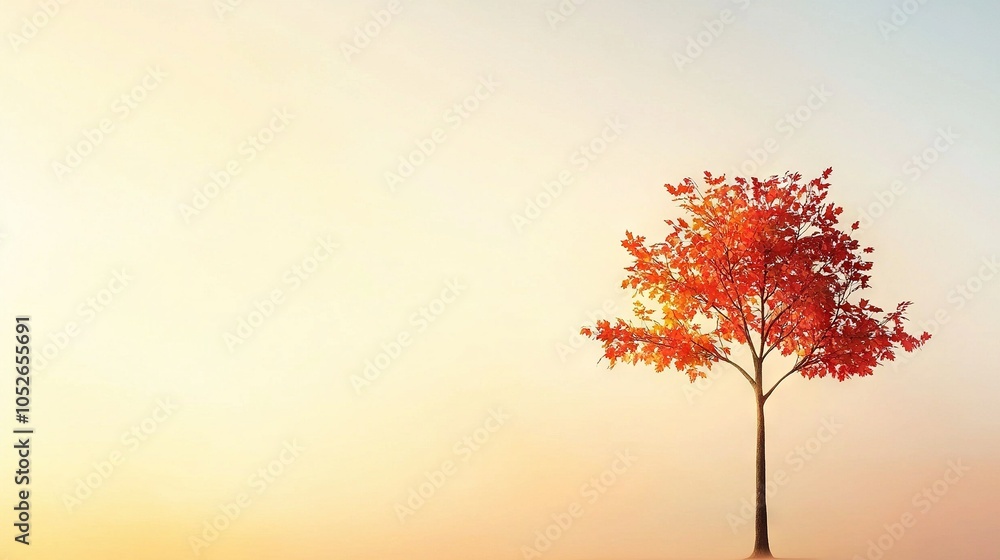 Poster a lone tree stands tall in a verdant field against a radiant yellow sky, while an array of fiery red