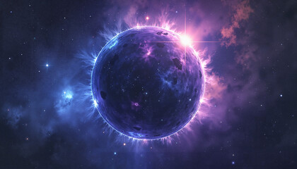 Obraz premium Mystical planet surrounded by a vibrant cosmic aura in the depths of space