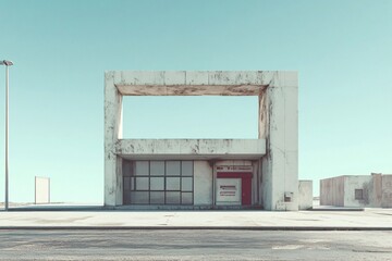 Obraz premium Deserted Concrete Building Under Blue Sky