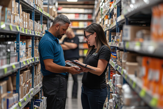 Warehouse Workers Checking Inventory Stock