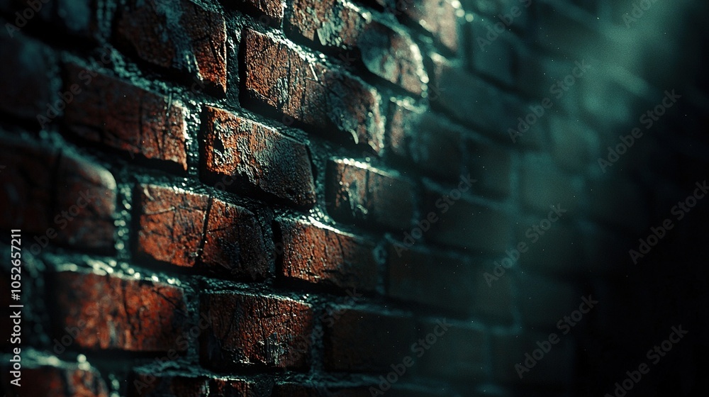 Poster a sharpened close-up of a brick wall, with clear light filtering through from above