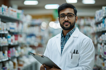 Fototapeta premium Pharmacist in a Pharmacy - Healthcare Professional Providing Medical Services