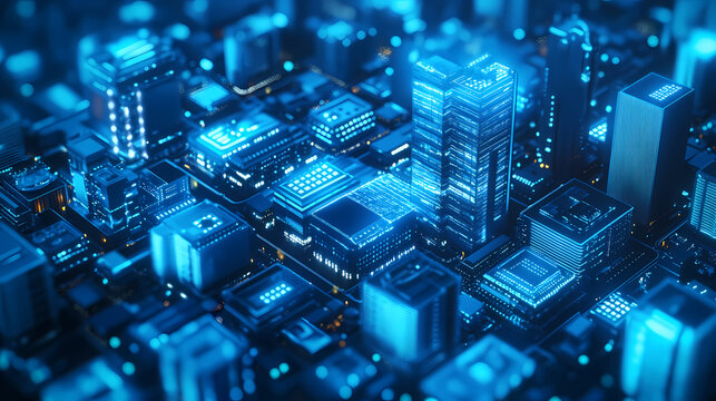Aerial view of a virtual power plant integrating distributed energy resources in a minimalist clean and clear style with d rendering. Virtual Cityscape. Illustration