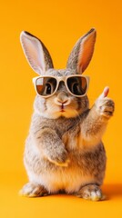 Fototapeta premium Playful Rabbit Wearing Sunglasses on Vibrant Orange Background