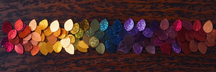 クリエイティブな秋とアートプロジェクトのためのカラフルなキラキラの葉のアレンジメント