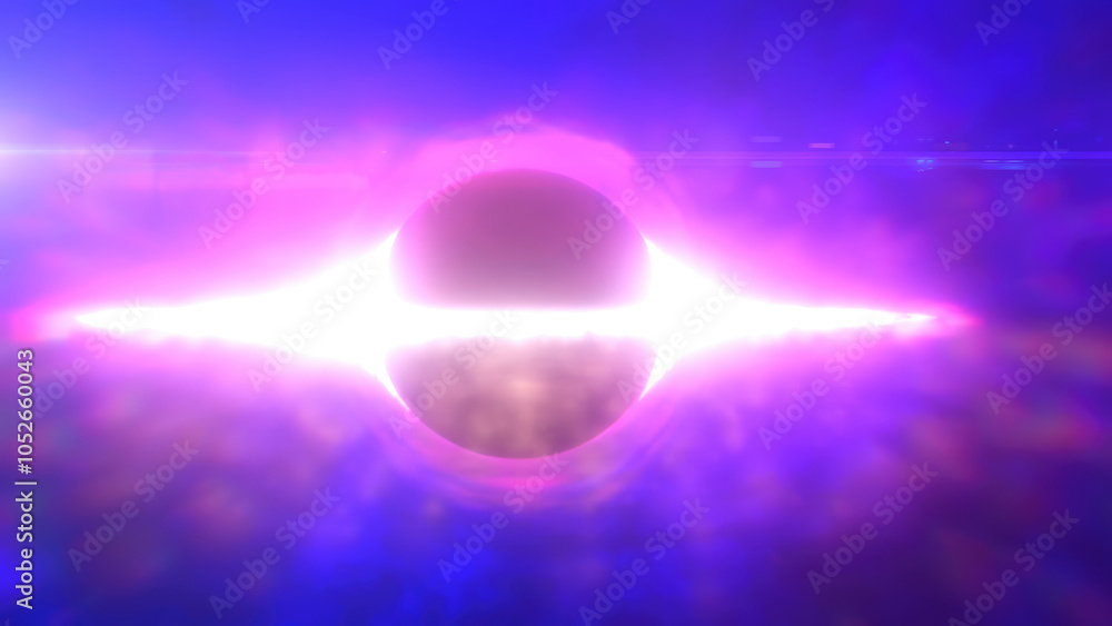 Wall mural abstract glowing object resembling a black hole surrounded by bright light in a deep blue space