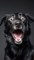 Excited Black Dog with Wide Open Mouth and Big Eyes