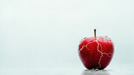   Red apple with bite on white background Sitting on floor