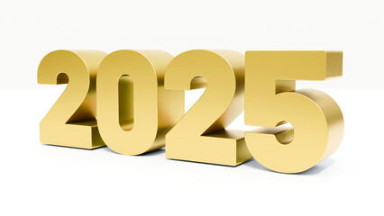Happy new year 2025 3d illustration. Premium 3d design for poster, banner, greeting, cover and new year 2025 celebration. 2025 new year's gold number on white background.
