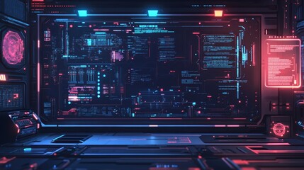 Obraz premium Futuristic Digital Interface with Neon Lights and Data Display