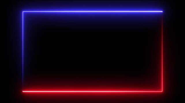 Beautiful square neon light line blue and red split black background