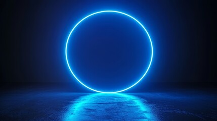 Glowing Blue Neon Circle on Dark Background