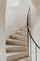 A spiral staircase made of stone and metal