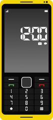 Retro style yellow smart phone with physical tactile buttons and keys
