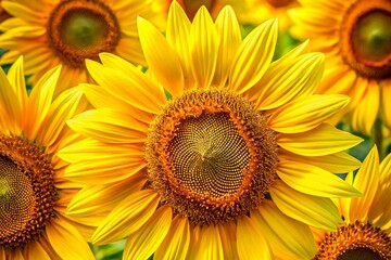 Naklejka premium Beautiful Close-Up of Yellow Sunflowers in Full Bloom