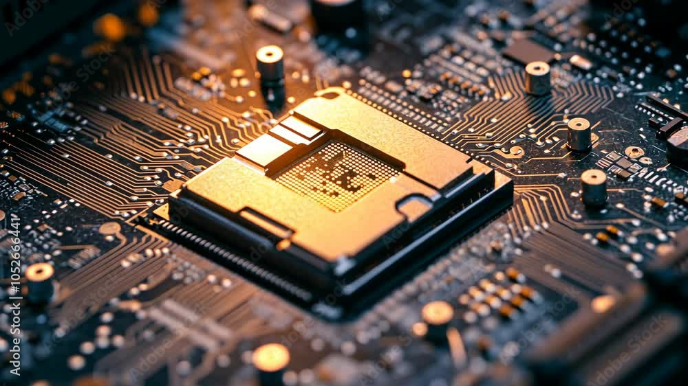 Poster a close-up of a computer chip on a circuit board