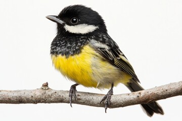 Naklejka premium Vibrant black and yellow bird perched on a twig. National Bird Day