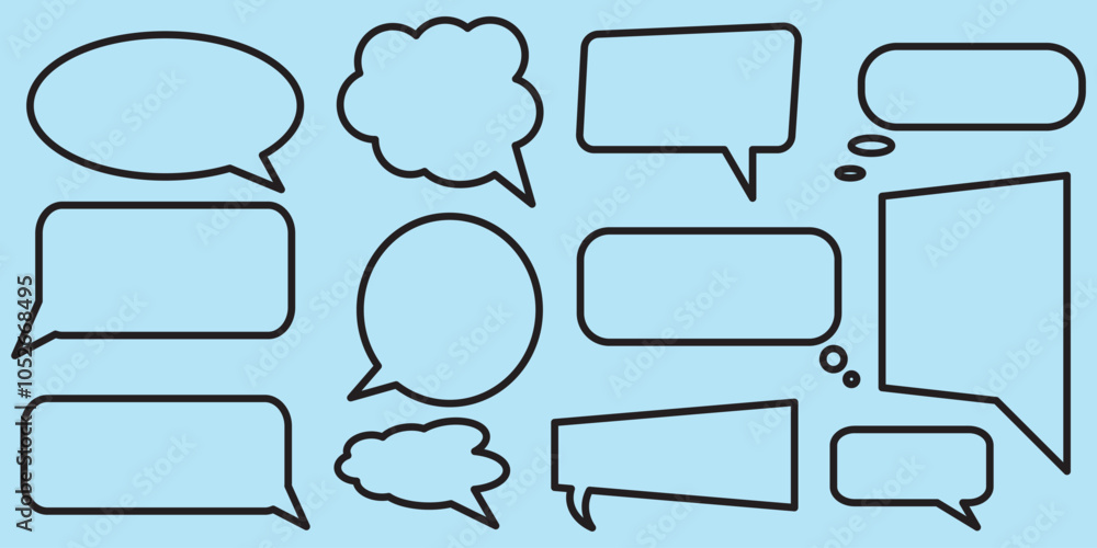 Poster collection of line icons of speech bubble. editable stroke. minimalistic linear pictogram for design