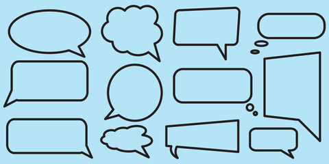 Obraz premium Collection of Line Icons of Speech Bubble. Editable Stroke. Minimalistic Linear Pictogram for Design of Cards, Apps, Banners, Posts