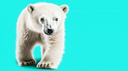 Fototapeta premium Cute Polar Bear on Mint Green Background