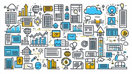 Creative Business Illustration with Icons and Chaos Elements