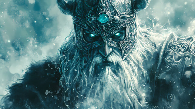 An illustration of a norse viking undead lich king portrait. Lich King. Illustration