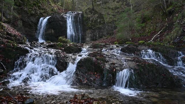 Cascading waterfalls in an autumn forest, Josephsthaler Wasserf&auml;lle