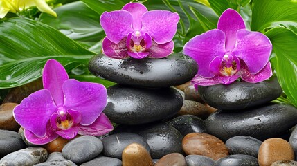Fototapeta premium Tranquil Spa Setting with Orchid and Stones