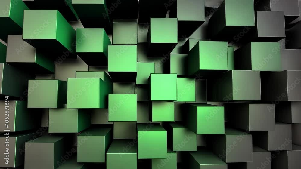 Poster a close-up view of a green and gray cube pattern