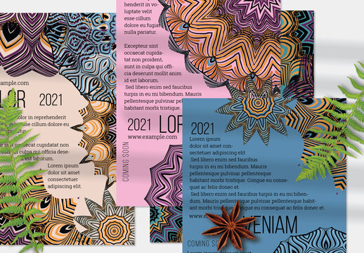 Flyer Layout with Mandala and Ethnic Tribal Lace Flower Elements