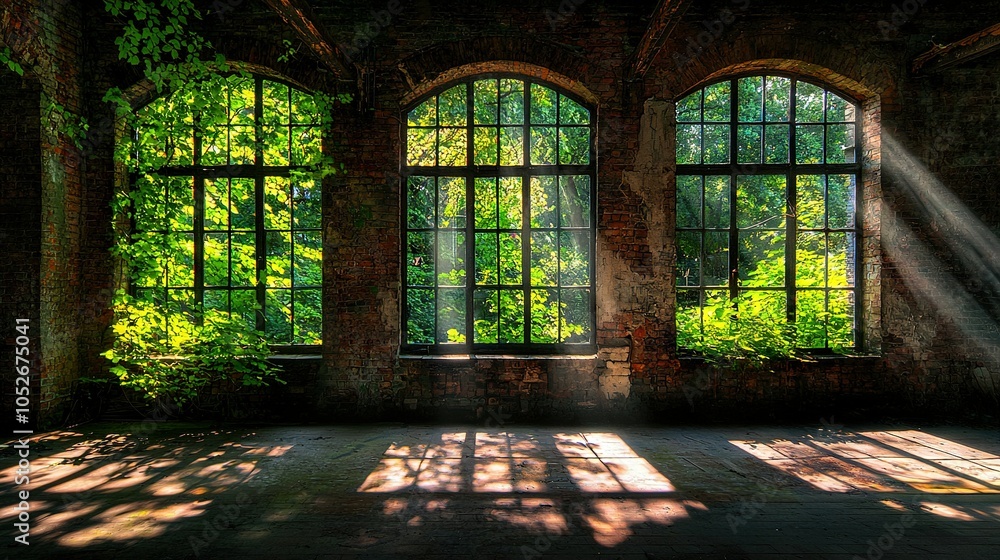 Aufkleber the old building with ivy on its windows lets the sunlight shine in from the windows in the center o