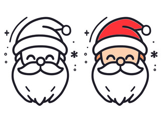 Happy Santa Claus face, line art and color.