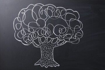 Beautiful drawing of tree on black chalkboard