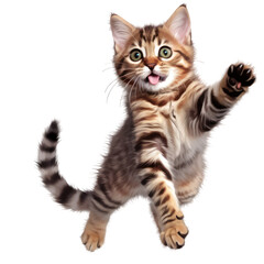 Naklejka premium A playful cat with a joyful expression, captured mid-leap, showc