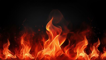 Fiery realistic flames on a dark background creating an abstract texture