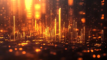 Financial Data Analysis Bar Chart with Orange Light Effects.