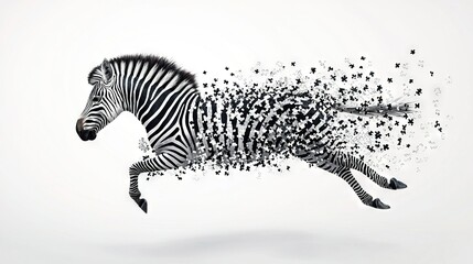 Naklejka premium A black-and-white image of a zebra with numerous stars emerging from its back