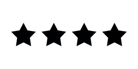 Four star rating, black silhouette of stars on a transparent background. Vector drawing of a five-pointed star.
