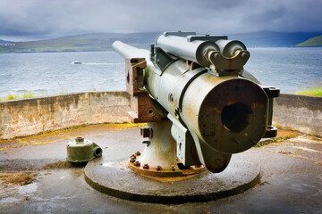 Fototapeta premium World War II Fortress located in the village of Nes on the southwest coast of the Faroese island of Eysturoy