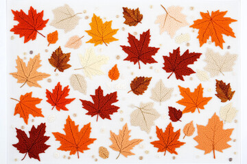 Fototapeta premium A vibrant tapestry of autumn leaves, showcasing a rich palette of seasonal colors in a harmonious arrangement. Capturing the essence of fall's beauty.